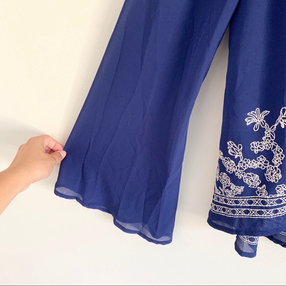BLU PEPPER Boho Blue Embroidered Bell Sleeve Top - Picture 5 of 8